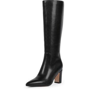 Women Black 1 Chunky Heel Pointed Toe Side Zipper Fall Dressy Comfortable Boots